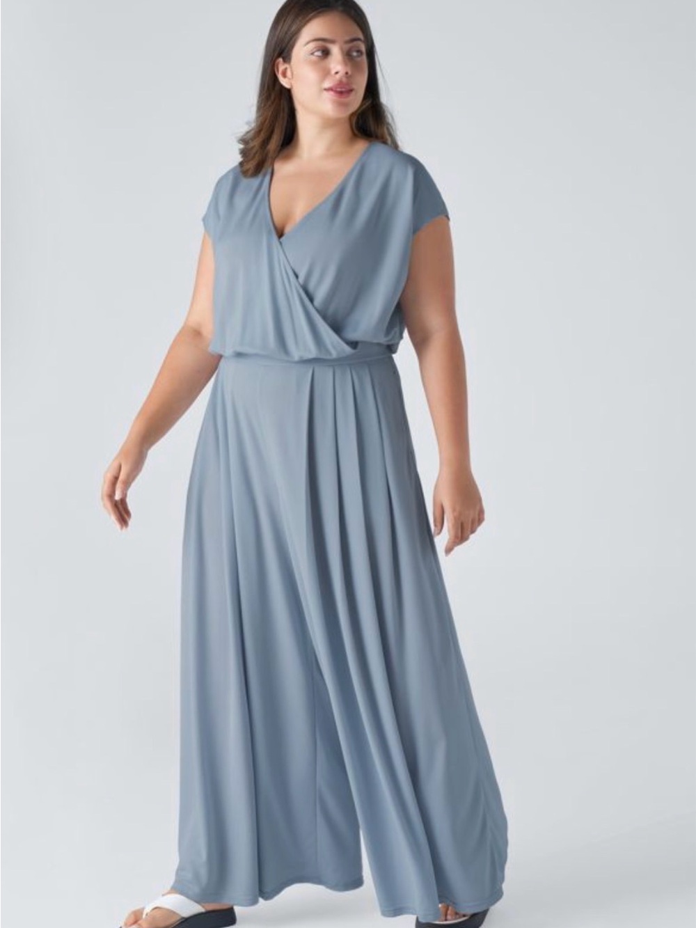Halara V Neck Short Sleeve Pocket Wide Leg Flowy Waffle Casual Jumpsuit - Picture 3 of 7